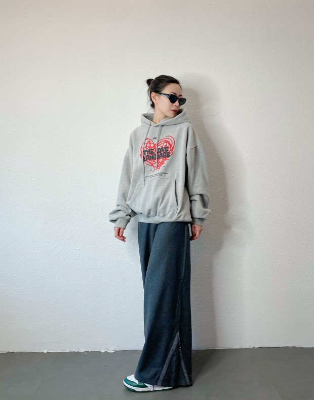 Grey Overaized Print Hoodie #250112